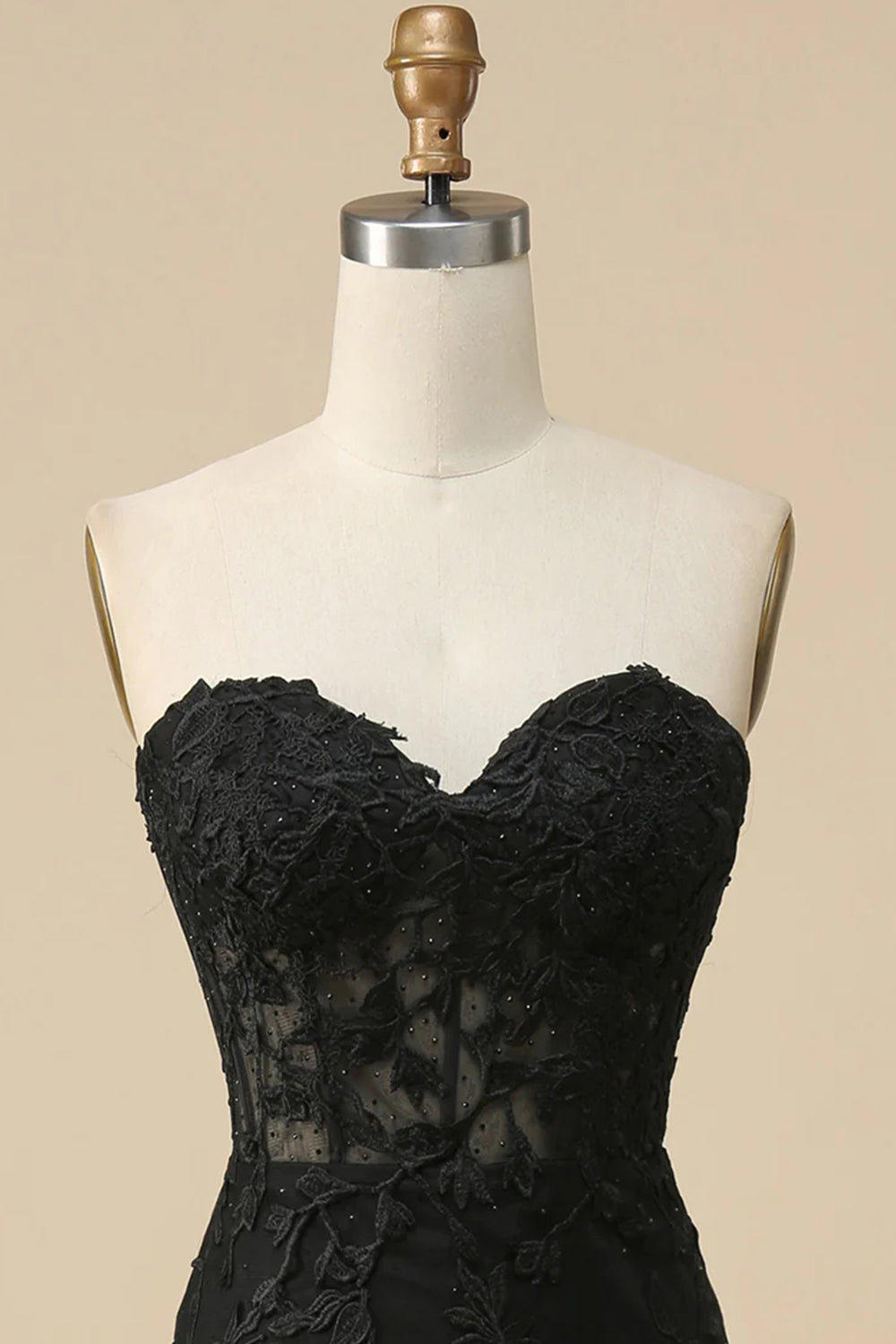 Black Mermaid  Sweetheart Corset Lace Long Prom Dress