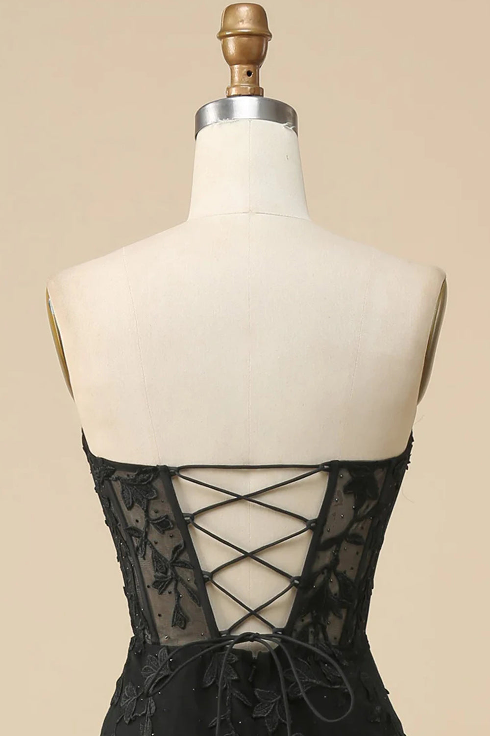 Black Mermaid  Sweetheart Corset Lace Long Prom Dress
