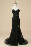 Black Mermaid Sweetheart Corset Lace Long Prom Dress