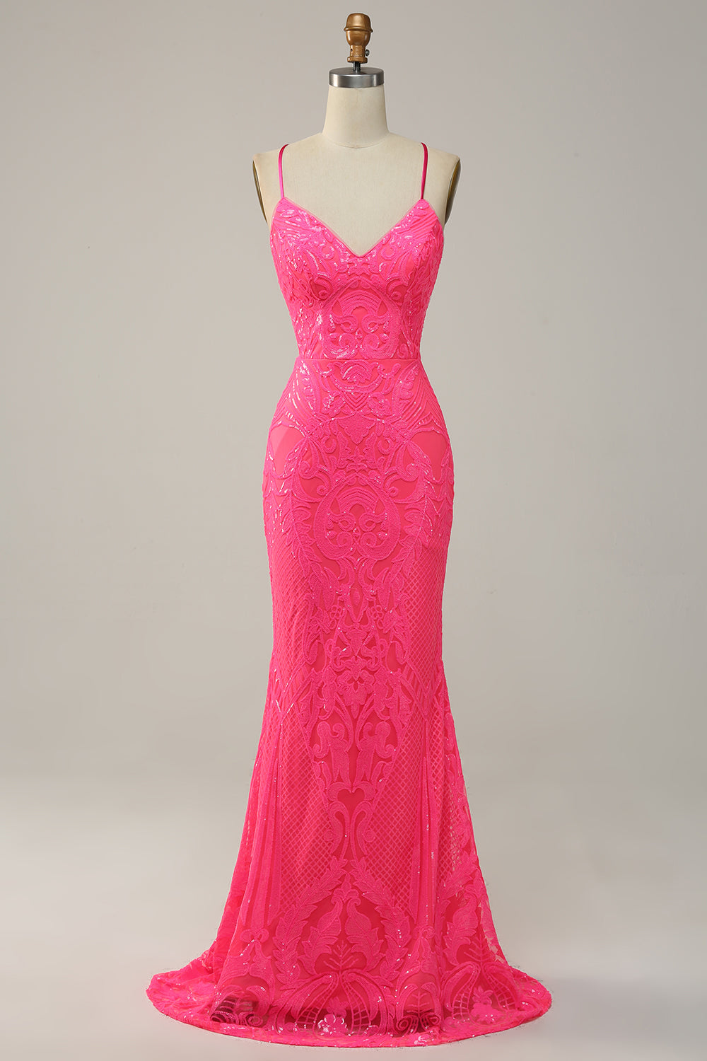 Mermaid Spaghetti Straps Royal Blue Sequins Long Ball Dress with Criss Cross Back