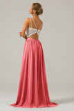 White Open Back Boho Chiffon Long Bridesmaid Dress with Lace