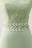 Green Floral Rufffled Chiffon Bridesmaid Dress with Lace