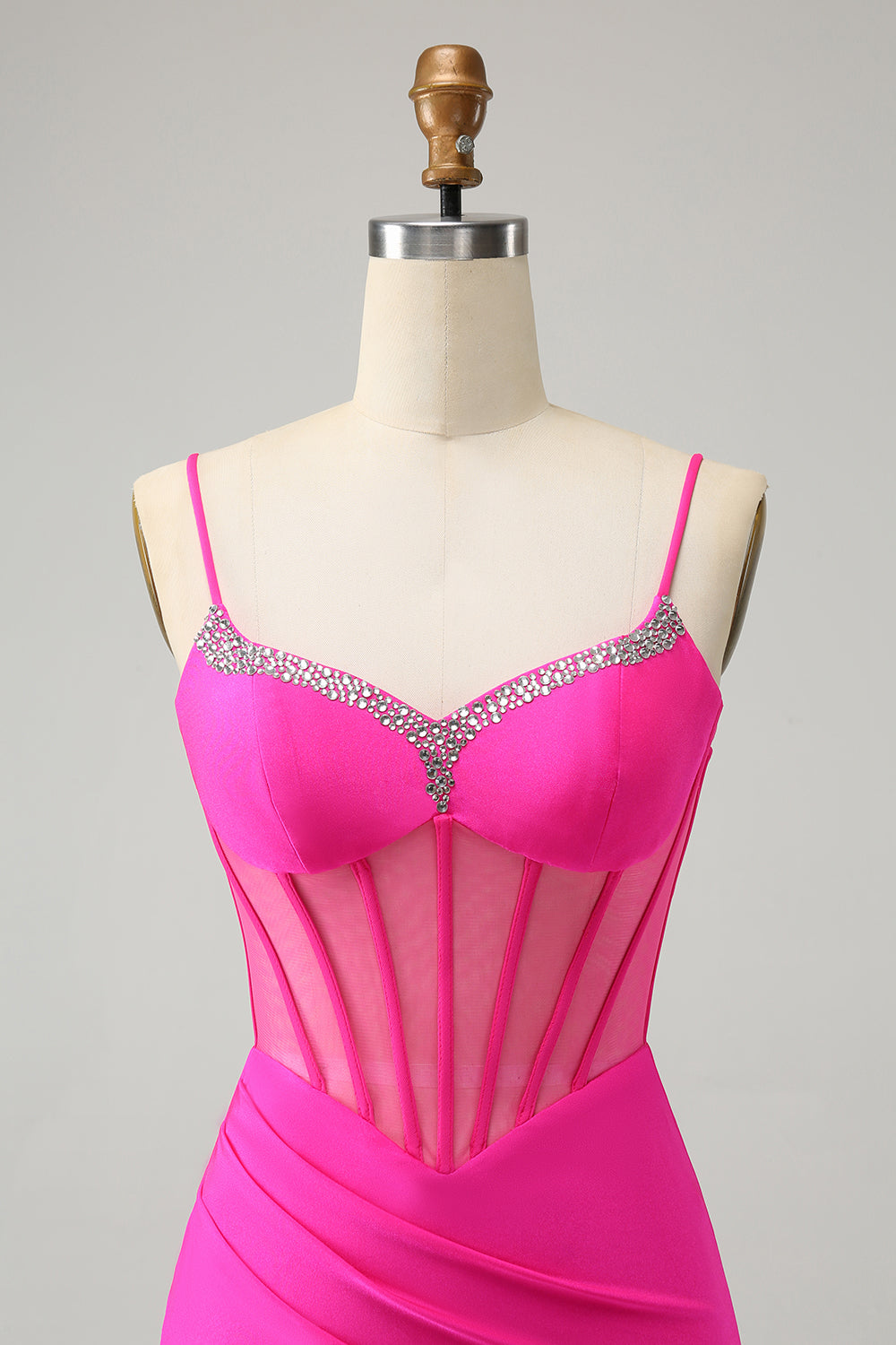 Glitter Fuchsia Beaded Tight Corset Short Homecoming Dress with Slit