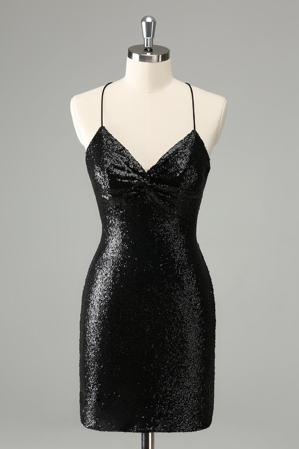 Stylish Glitter Pink Sequins Tight Halter Homecoming Dress with Lace Up Back
