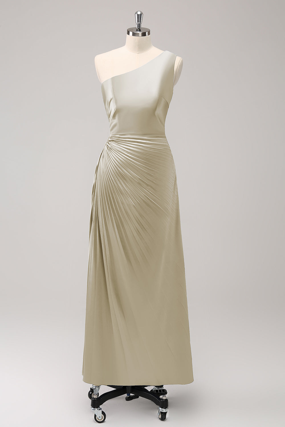 Blue One Shoulder Satin Keyhole Long Bridsmaid Dress