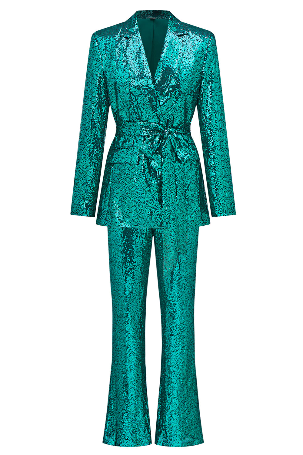 Sparkly Green Notched Lapel Sequins Women Suits with Belt