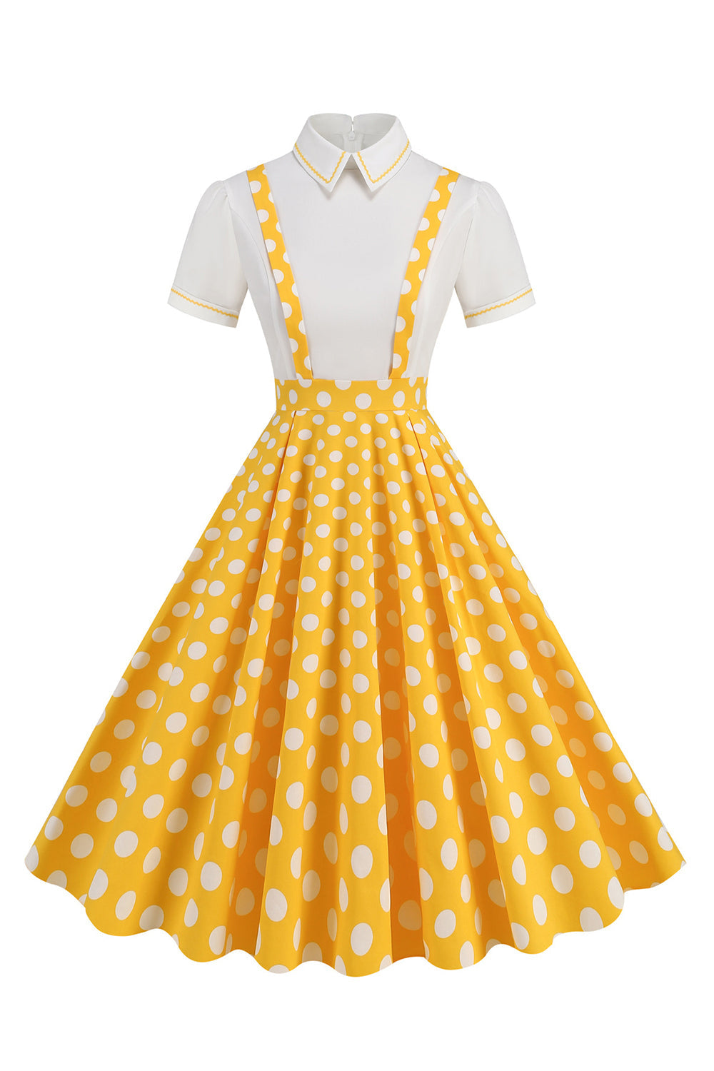 Blue Peter Pan Collar Polka Dots Straps Overall Vintage Dress