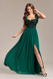 Sparkly Green Sequins Long Ball Dress With Slit