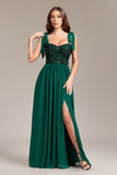Sparkly Green Sequins Long Ball Dress With Slit