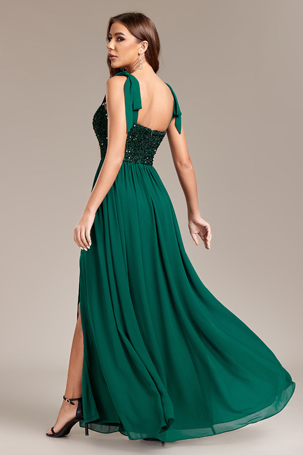 Sparkly Green Sequins Long Ball Dress With Slit