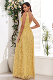 Yellow V-Neck Long Ball Dress With Appliques