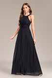 Black A Line Halter Long Ball Dress with Open Back