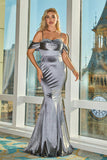 Grey Mermaid Off the Shoulder Long Ball Dress