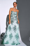 Sparkly Green A Line Sweetheart Long Ball Dress