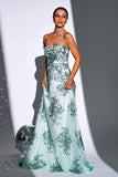Sparkly Green A Line Sweetheart Long Ball Dress
