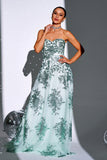 Sparkly Green A Line Sweetheart Long Ball Dress