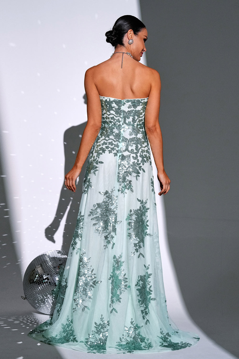 Sparkly Green A Line Sweetheart Long Ball Dress