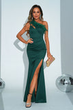 Mermaid Green One Shoulder Long Ball Dress with Slit