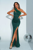 Mermaid Green One Shoulder Long Ball Dress with Slit