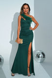 Mermaid Green One Shoulder Long Ball Dress with Slit