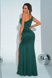 Mermaid Green One Shoulder Long Ball Dress with Slit