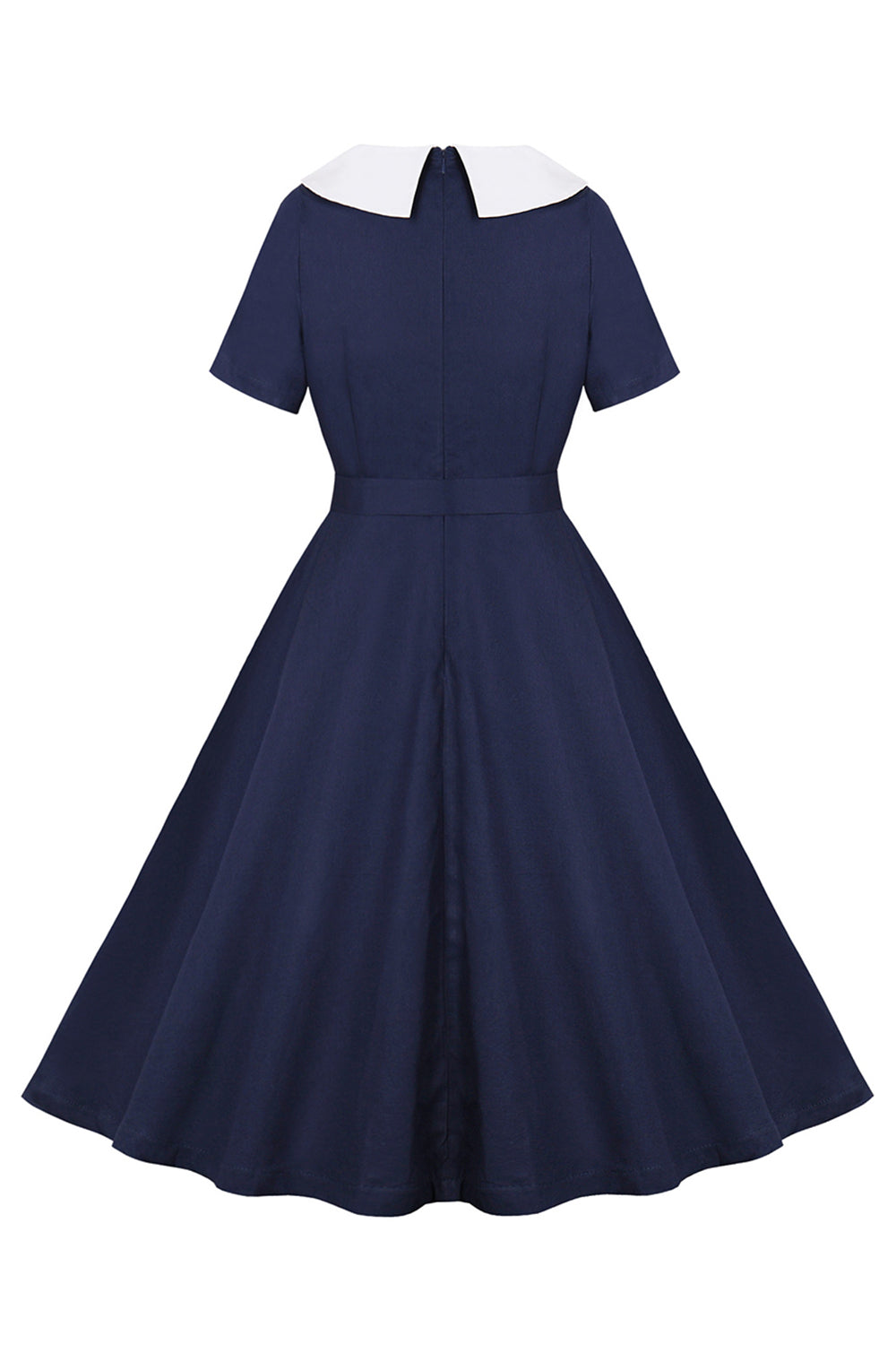 Navy Round Neck A Line Vintage 1950s Dress