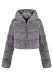Black Fluffy Faux Fur Zip Up Short Coat