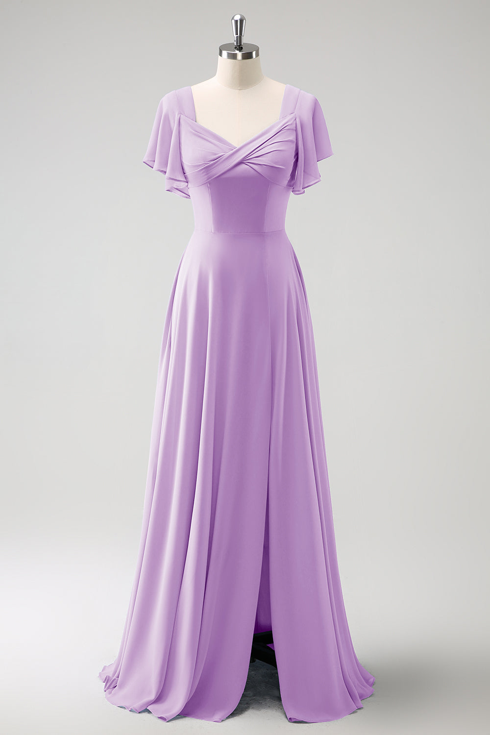 Fuchsia A Line Chiffon Long Bridesmaid Dress with Slit