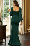 Dark Green Mermaid Long Sleeves Long Ball Dress with Slit