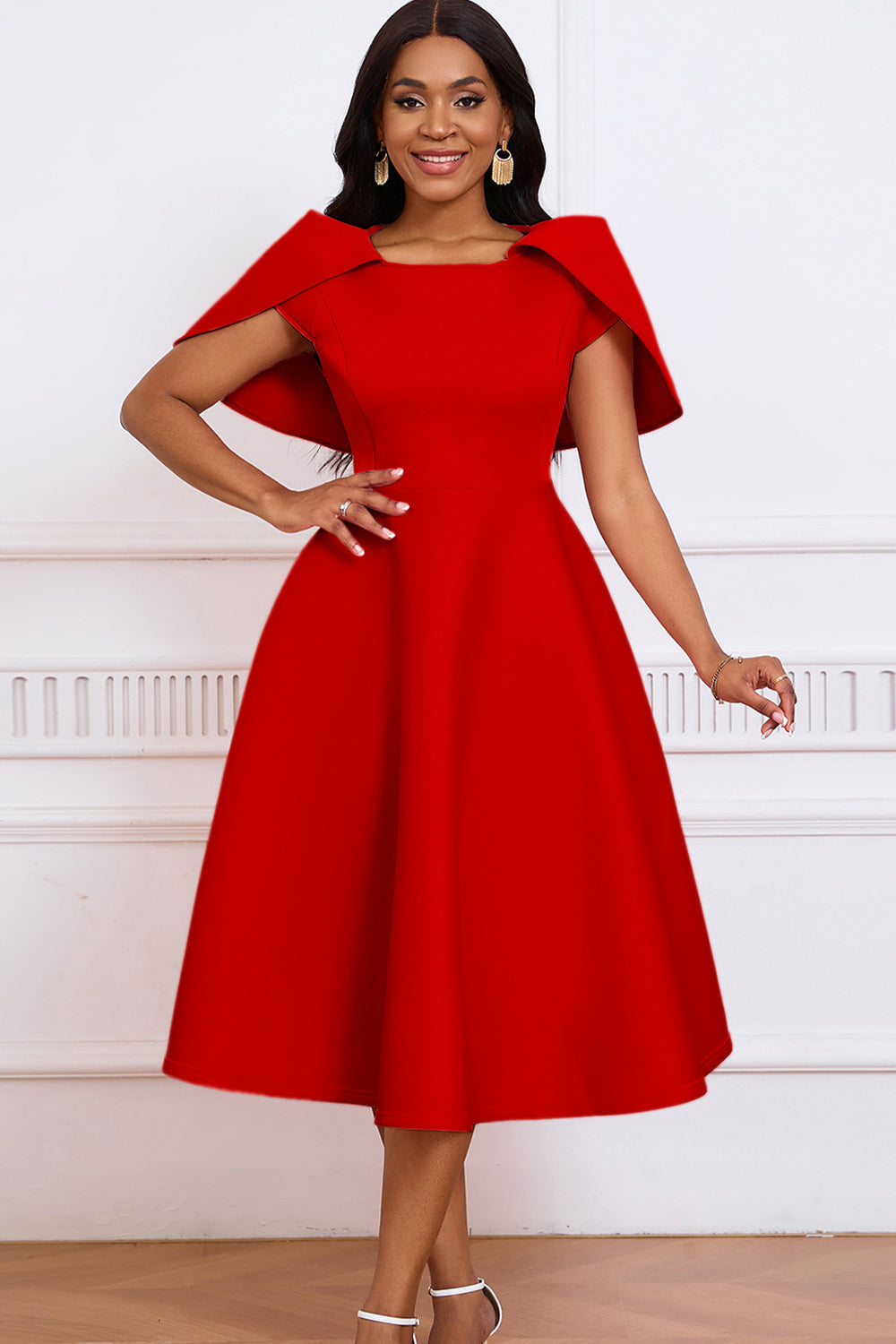 Fashion Elegant Socialite Banquet Party Big Skewer Dress Poncho Dress