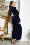 Dark Blue Mermaid Halter Neck Ball Dress with Slit