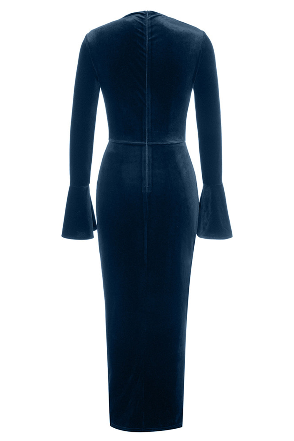 Peacock Blue Mermaid Velvet Long Sleeves Ball Dress with Slit