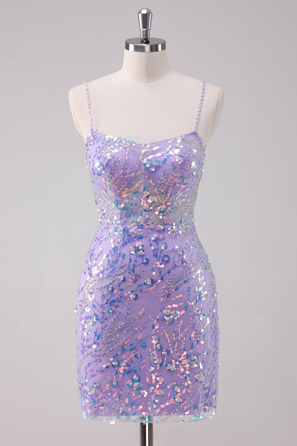 Lilac Sparkly Bodycon Sequins Short Ball Dress