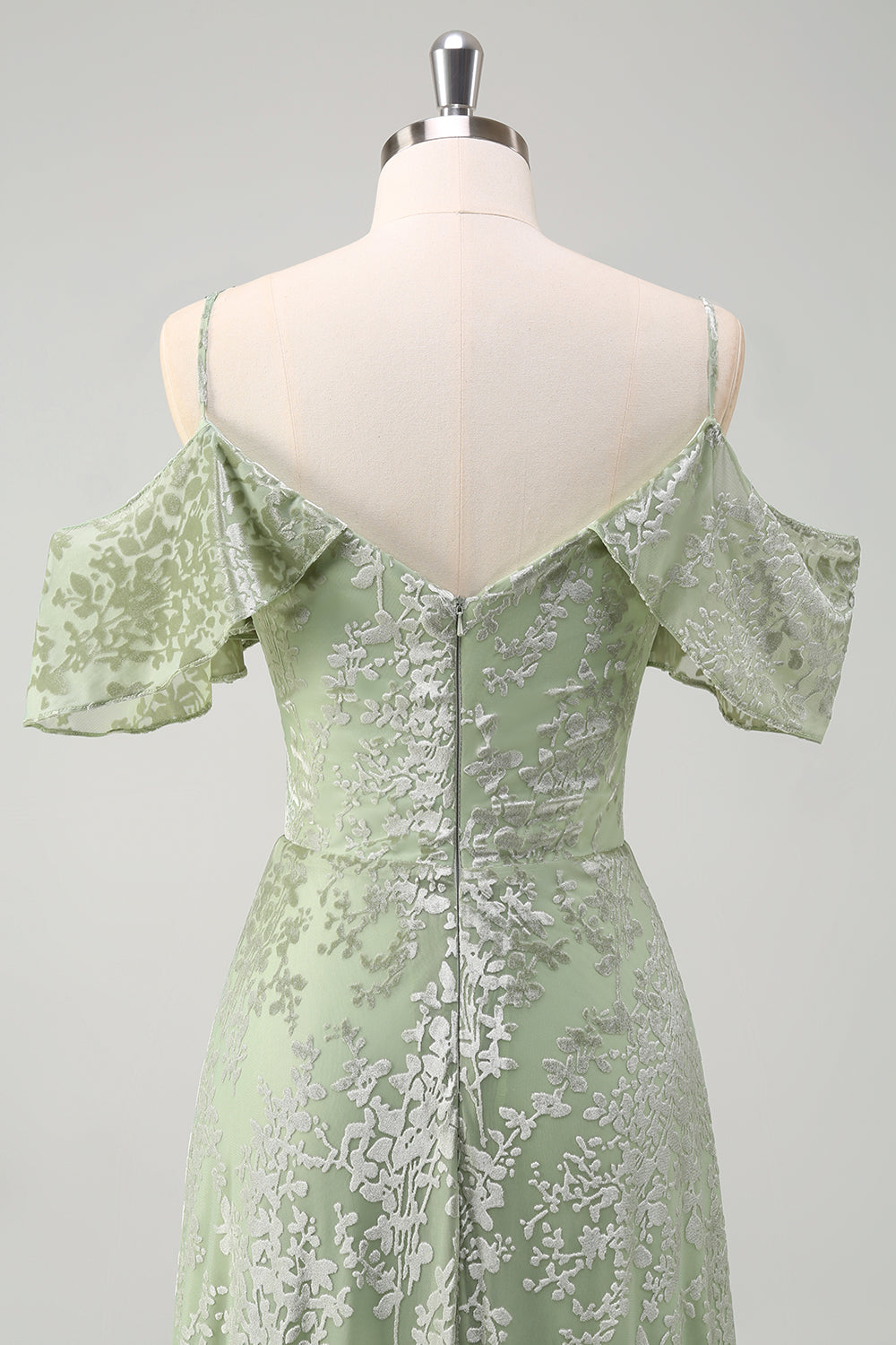 Dusty Sage A Line Velvet Printed Long Bridesmaid Dress With Slit