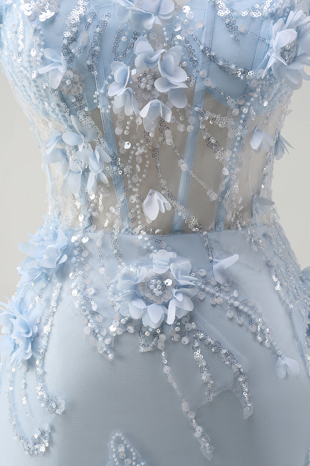 Pink Mermaid Spaghetti Straps Tulle Long Corset Prom Dress With 3D Flowers