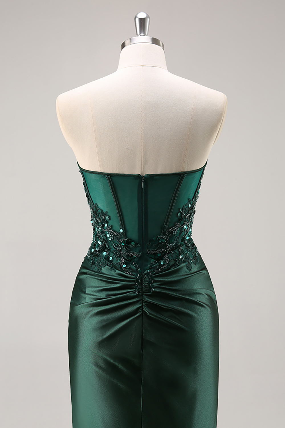 Sparkly Blue Mermaid Corset Satin Long Prom Dress with Slit