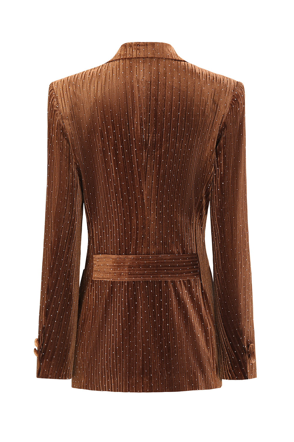 Coffee Peak Lapel Velvet Double Breasted Blazer