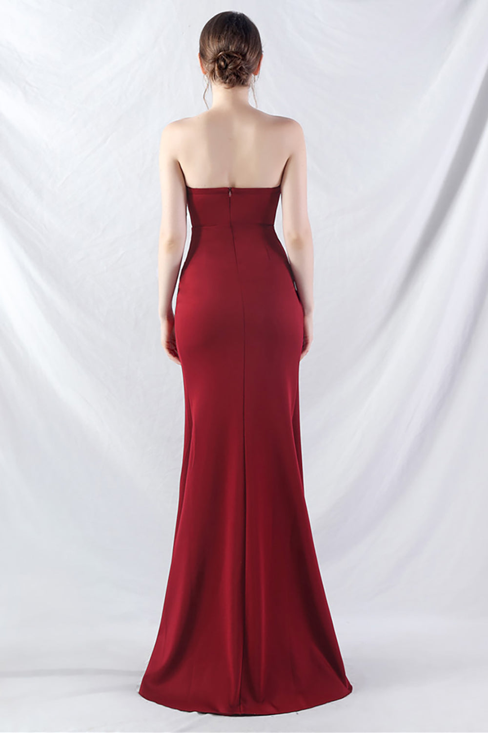 Sparkly Burgundy Beaded Corset Long Ball Dress with Slit