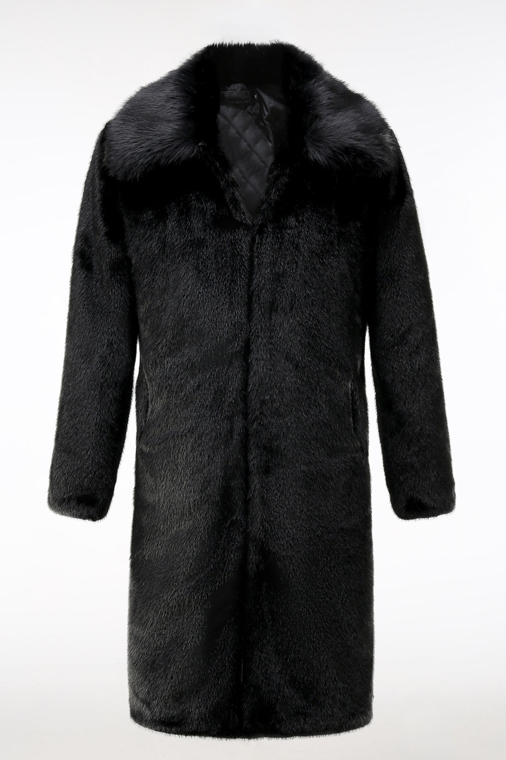 Fluffy Black Faux Fur Coat with Pockets