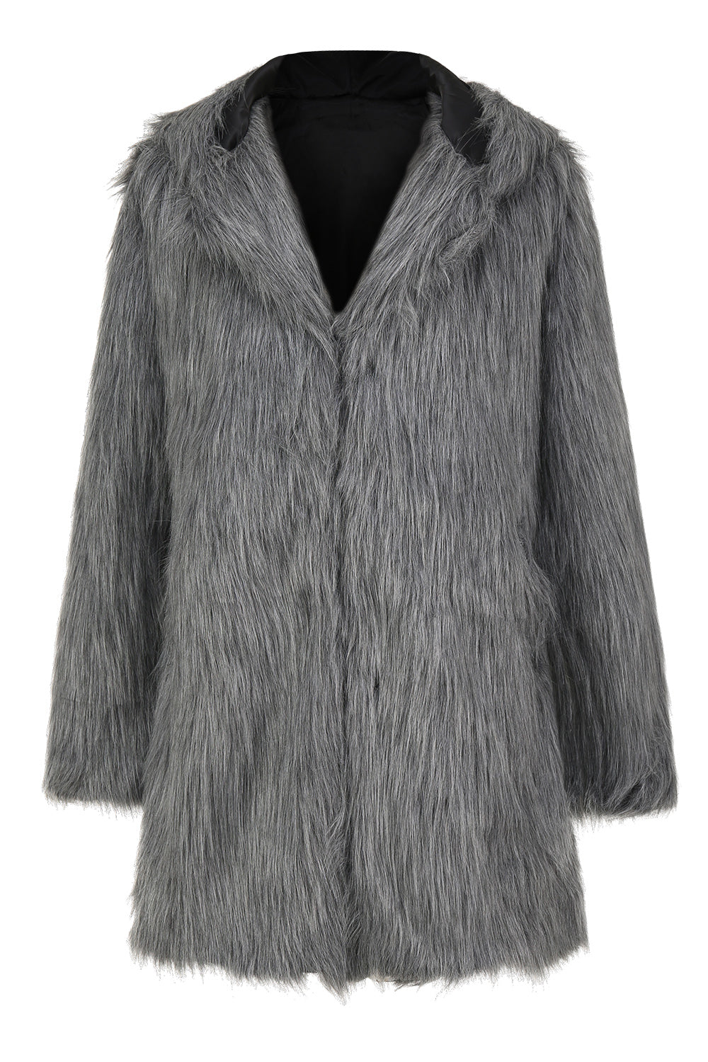 Grey Lapel Solid Color Faux Fur Long Sleeves Winter Men's Coat