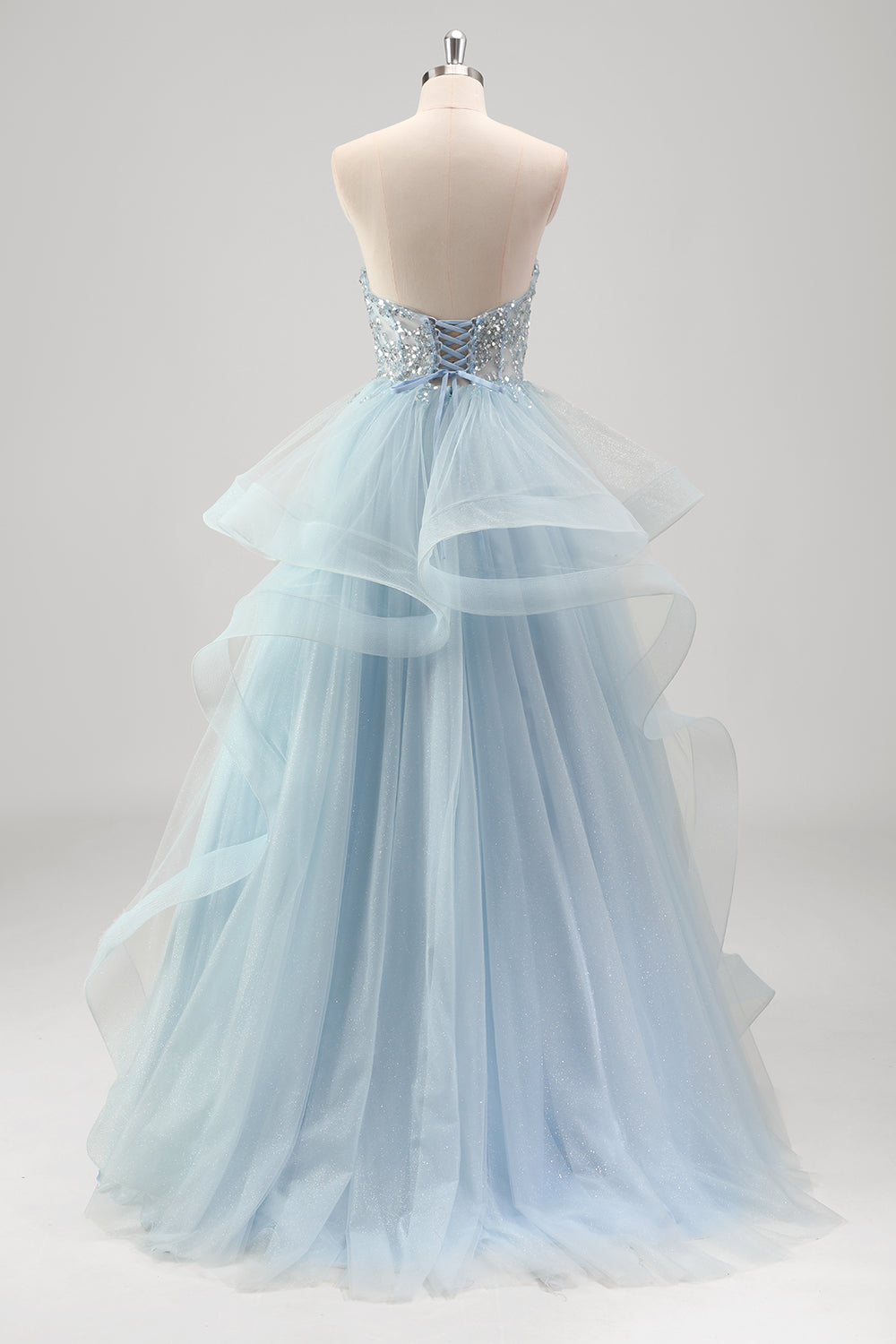 Strapless Sparkly Sequins A Line Pleated Prom Dress