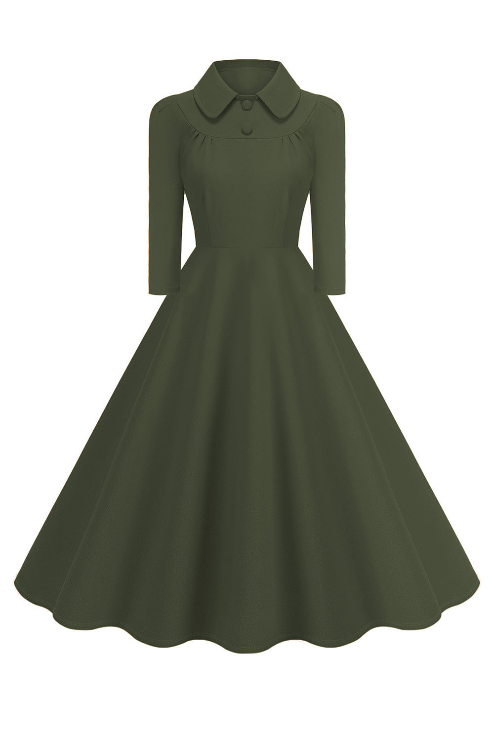 Yellow Peter Pan Collar Long Sleeves A-Line Midi 1950s Dress