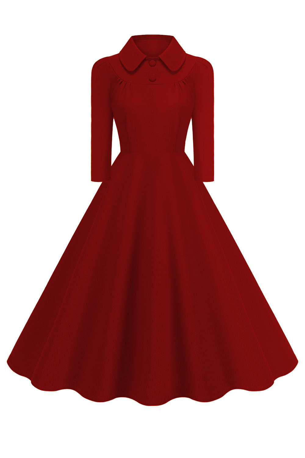 Yellow Peter Pan Collar Long Sleeves A-Line Midi 1950s Dress