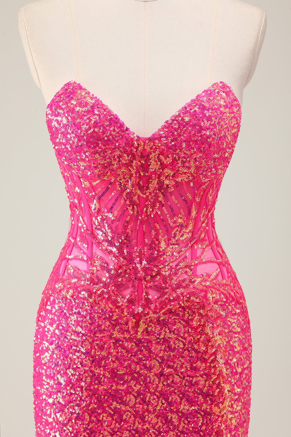 Sparkly Fuchsia Mermaid Strapless Long Prom Dress With Slit