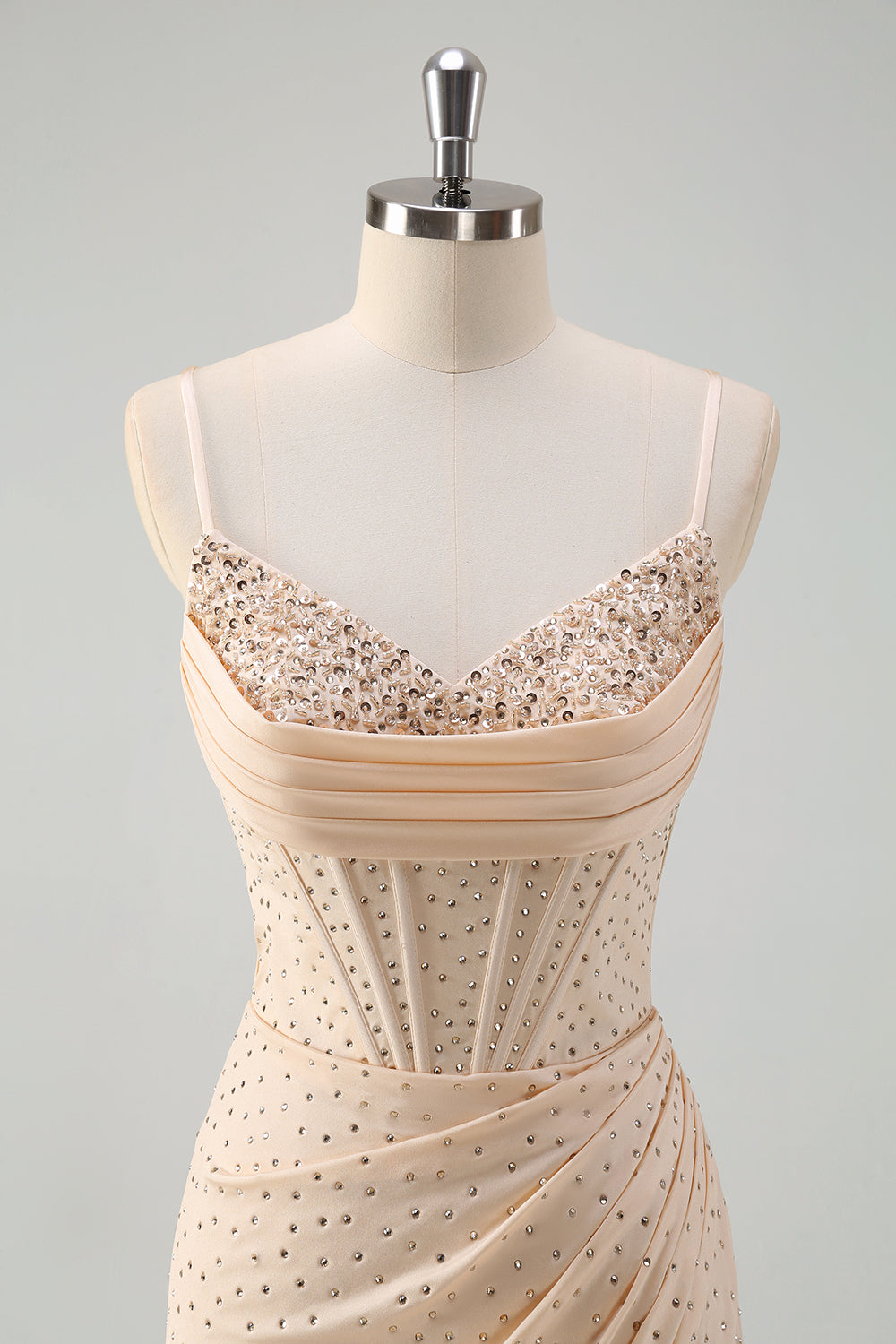 Glitter Yellow Mermaid Spaghetti Straps Beaded Long Corset Prom Dress With Slit