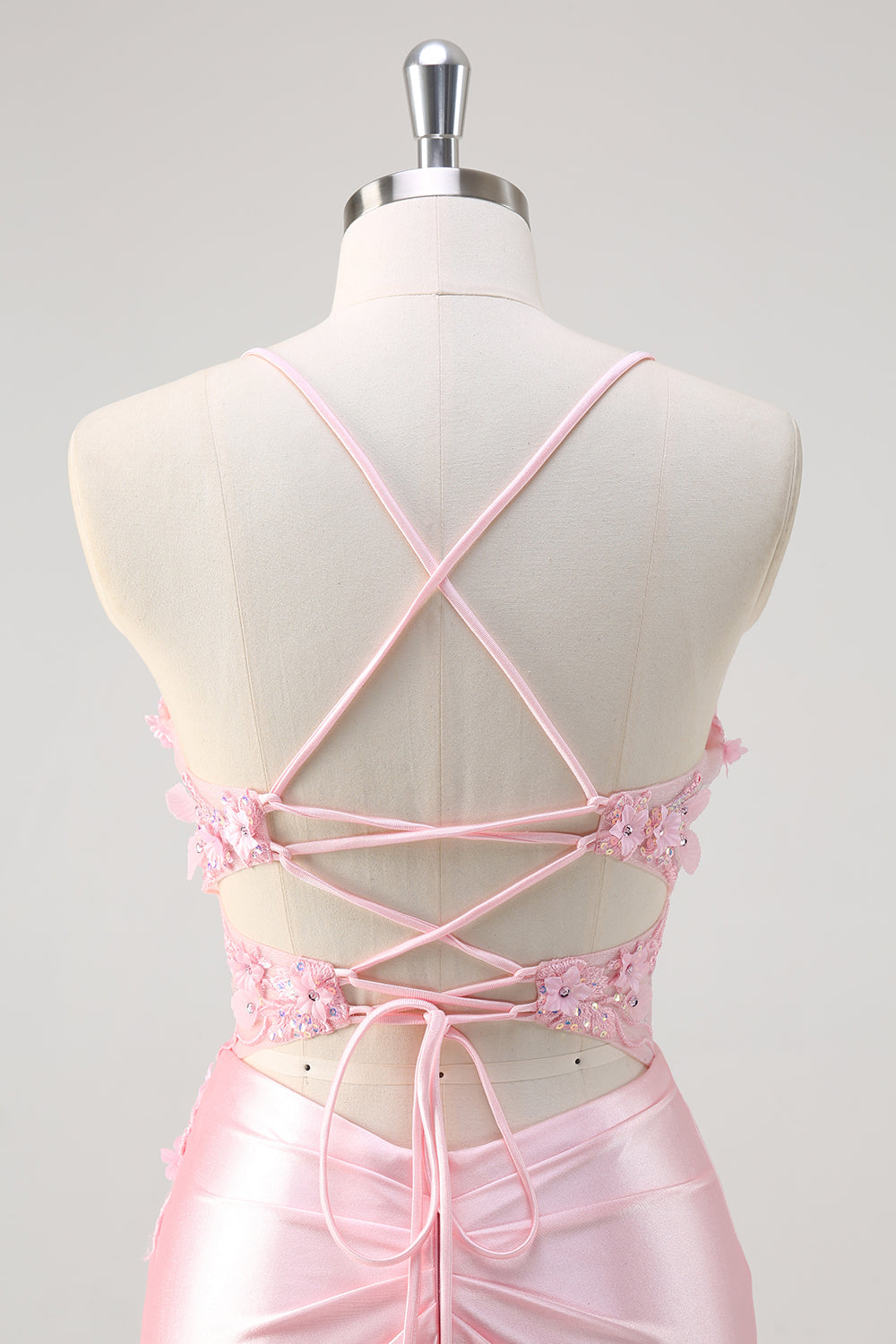 Pink Floral Mermaid Corset Prom Dress with Slit