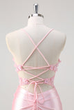 Pink Floral Mermaid Corset Prom Dress with Slit