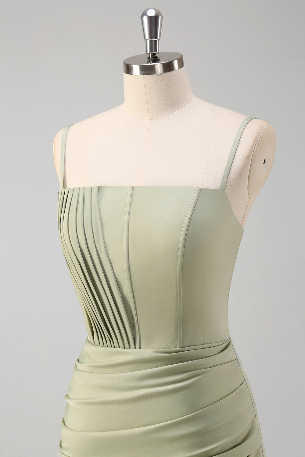 Sage Mermaid Spaghetti Straps Ruched Corset Long Prom Dress With Slit