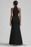 Black Halter Neck Ruffles Mermaid Long Formal Dress