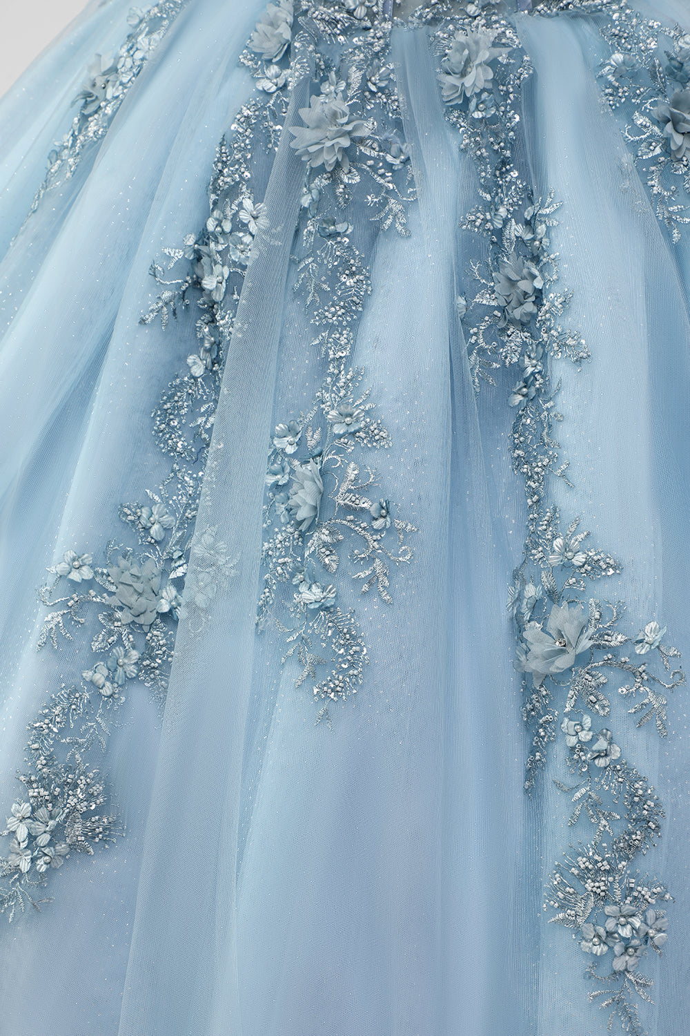 Princess Grey Blue Strapless Tulle Quinceanera Dress with Appliques